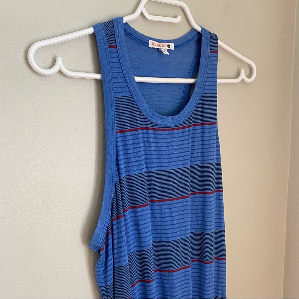 Sundry Blue Striped Ruched Sleeveless Tank Dress Size 2 or Medium Beachy - Picture 3 of 9